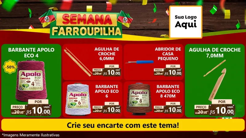 Modelo de TV para TV Horizontal com o tema Semana Farroupilha para Armarinho e Aviamentos