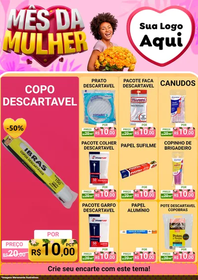 Modelo de Encarte para Encarte A4 Vertical com o tema Mês da Mulher para Embalagens
