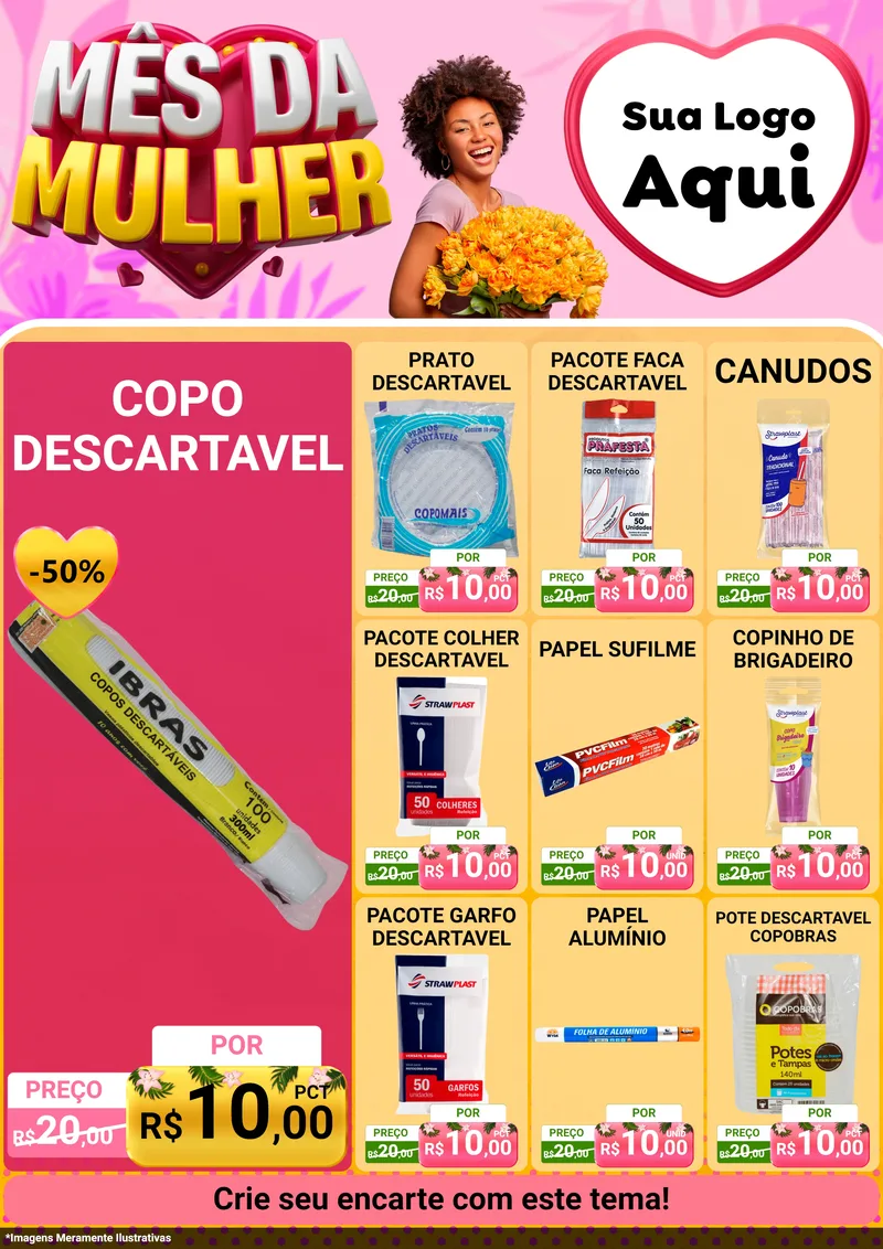 Modelo de Encarte para Encarte A4 Vertical com o tema Mês da Mulher para Embalagens