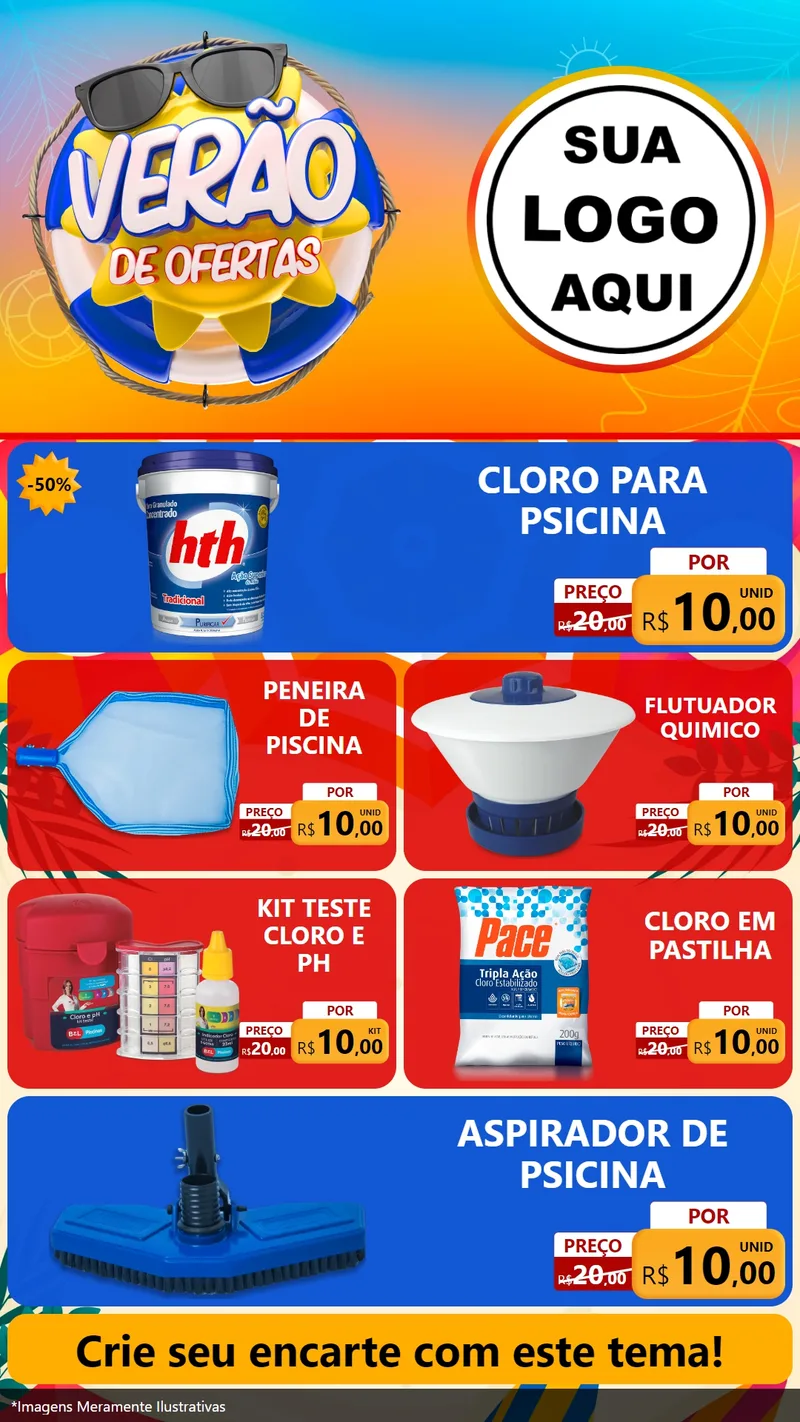 Modelo de TV para TV Vertical com o tema Verão de Ofertas para Produtos para Piscina