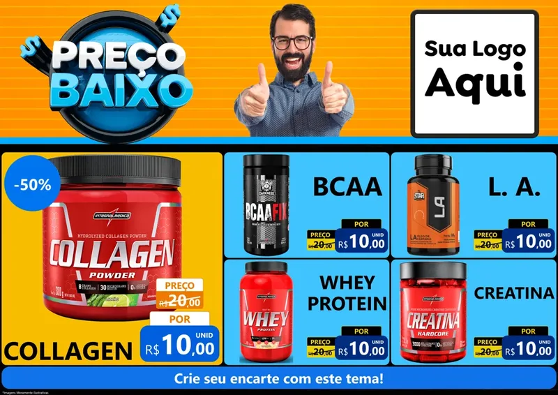 Modelo de Encarte para Encarte A4 Horizontal com o tema Preço Baixo para Suplementos alimentares