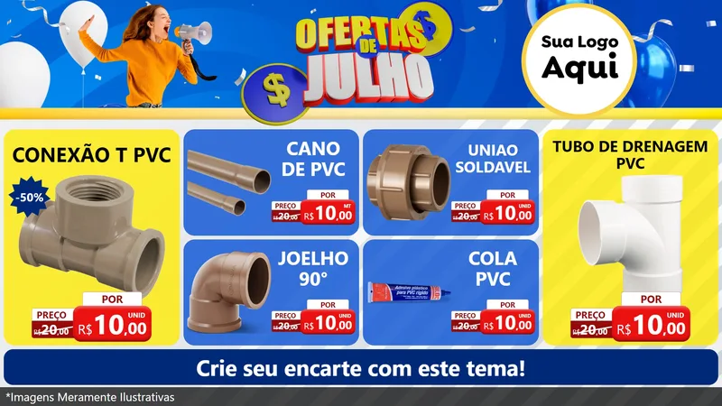Modelo de TV para TV Horizontal com o tema Ofertas de Julho para Tubos e conexões