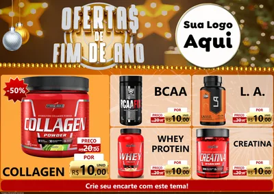 Modelo de Encarte para Encarte A4 Horizontal com o tema Ofertas de Fim de Ano para Suplementos alimentares