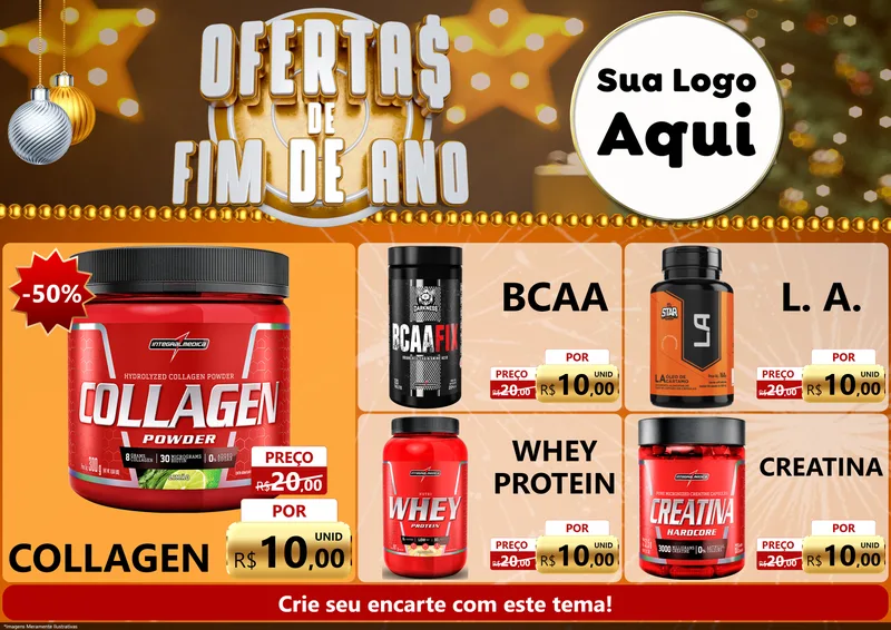 Modelo de Encarte para Encarte A4 Horizontal com o tema Ofertas de Fim de Ano para Suplementos alimentares