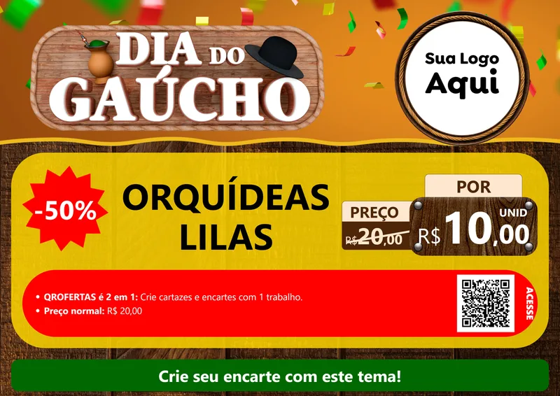 Modelo de Cartaz para Cartaz A4 Horizontal com o tema Dia do Gaúcho para Floricultura e jardim
