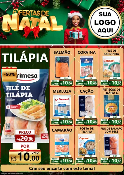Modelo de Encarte para Encarte A4 Vertical com o tema Ofertas de Natal para Peixaria