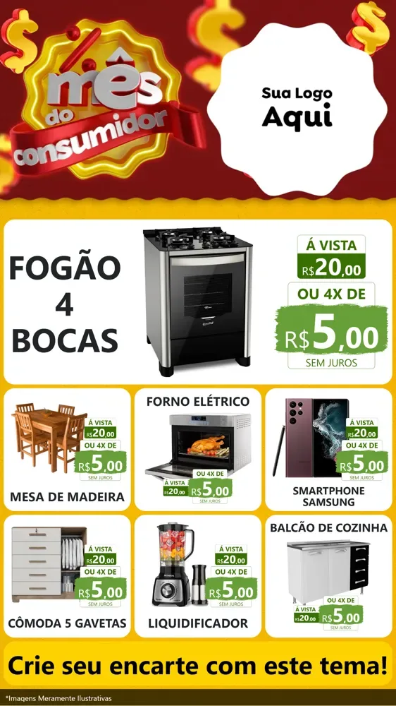 Modelo de Rede Social para Stories com o tema Mês do consumidor para Móveis e Eletro