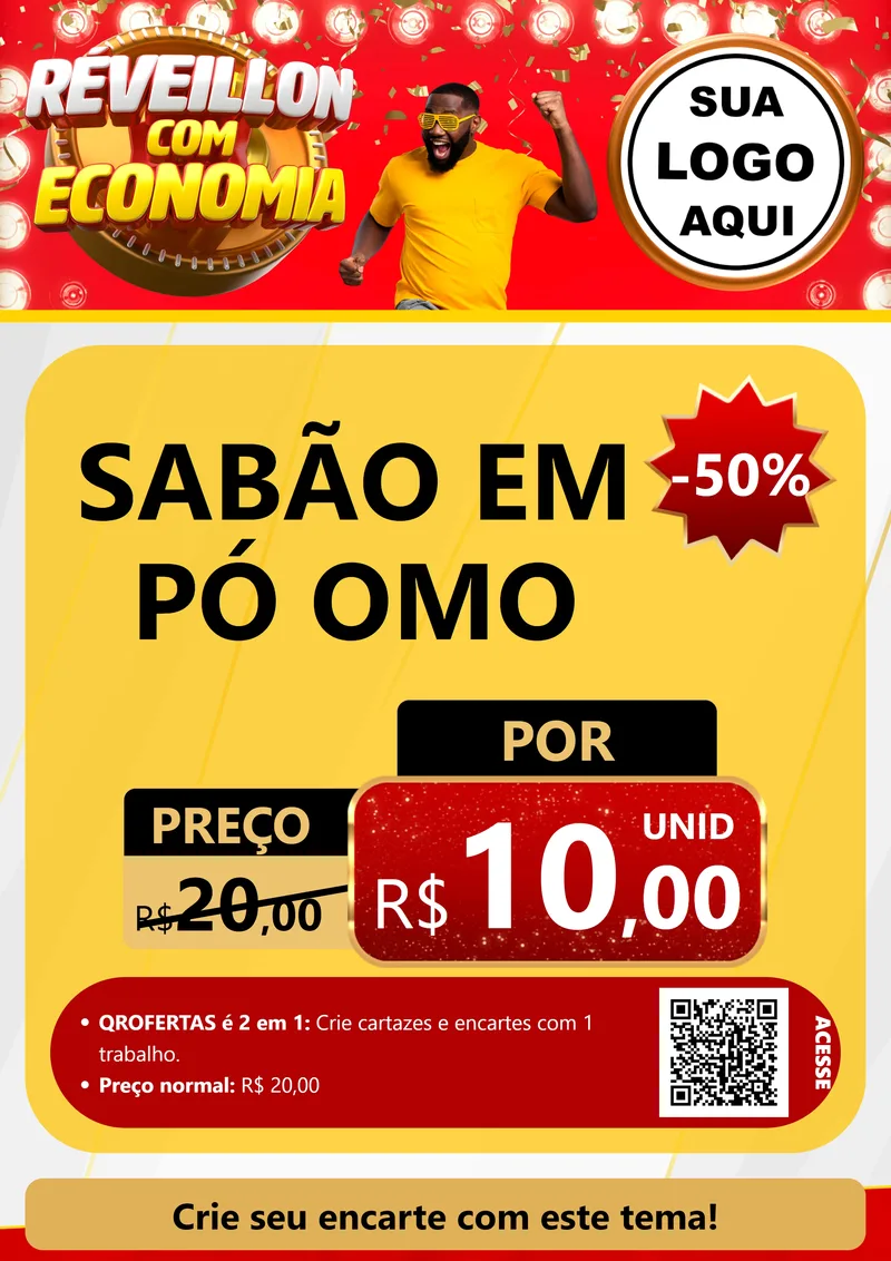 Modelo de Cartaz para Cartaz A4 Vertical com o tema Réveillon com Economia para Produtos de Limpeza