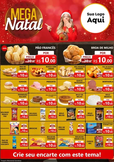 Modelo de Encarte para Encarte A4 Vertical com o tema Mega Natal para Padaria
