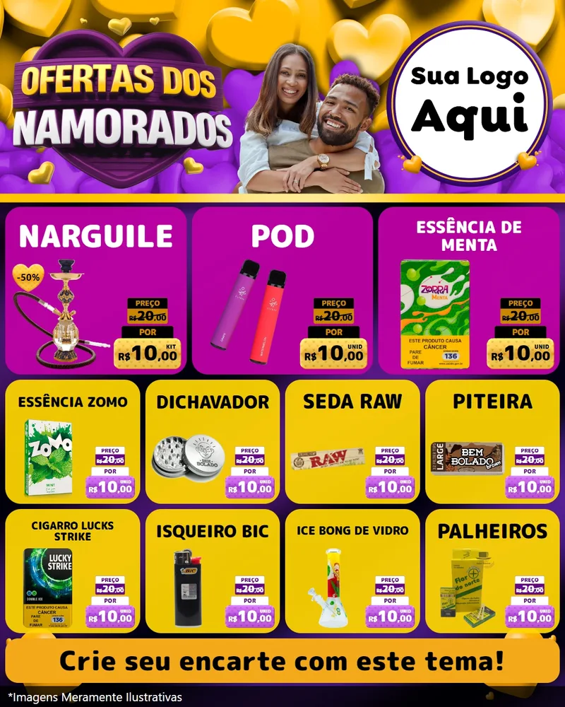 Modelo de Rede Social para Feed Instagram com o tema Oferta Dos Namorados para Tabacaria
