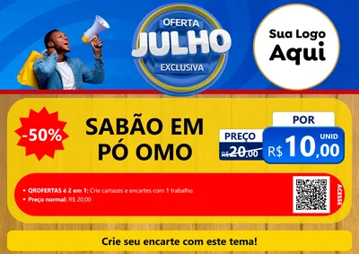 Modelo de Cartaz para Cartaz A4 Horizontal com o tema Oferta Exclusiva, Julho para Produtos de Limpeza