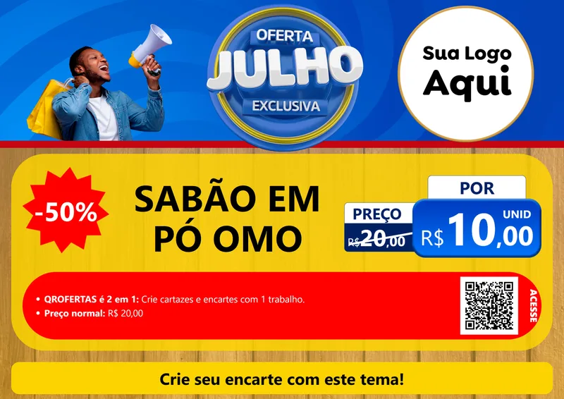Modelo de Cartaz para Cartaz A4 Horizontal com o tema Oferta Exclusiva, Julho para Produtos de Limpeza
