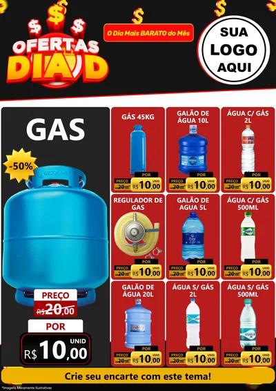 Modelo de Encarte para Encarte A4 Vertical com o tema Ofertas Dia D para Água e gás