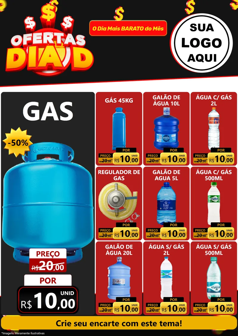 Modelo de Encarte para Encarte A4 Vertical com o tema Ofertas Dia D para Água e gás