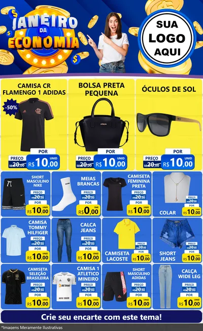 Modelo de Encarte para Encarte Grande com o tema Janeiro da Economia para Roupas e acessórios