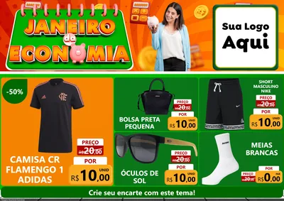 Modelo de Encarte para Encarte A4 Horizontal com o tema Janeiro da Economia para Roupas e acessórios