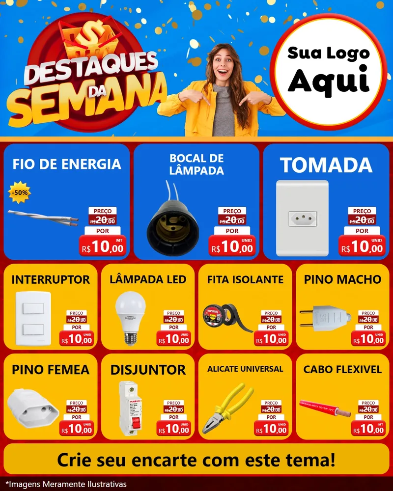 Modelo de Rede Social para Feed Instagram com o tema Destaques da Semana para Materiais Elétricos