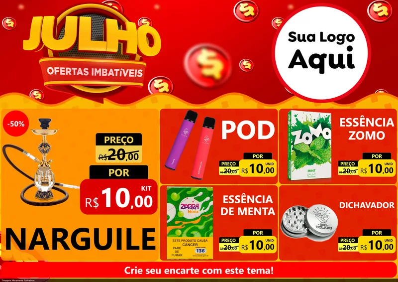 Modelo de Encarte para Encarte A4 Horizontal com o tema Julho Ofertas Imbatíveis para Tabacaria