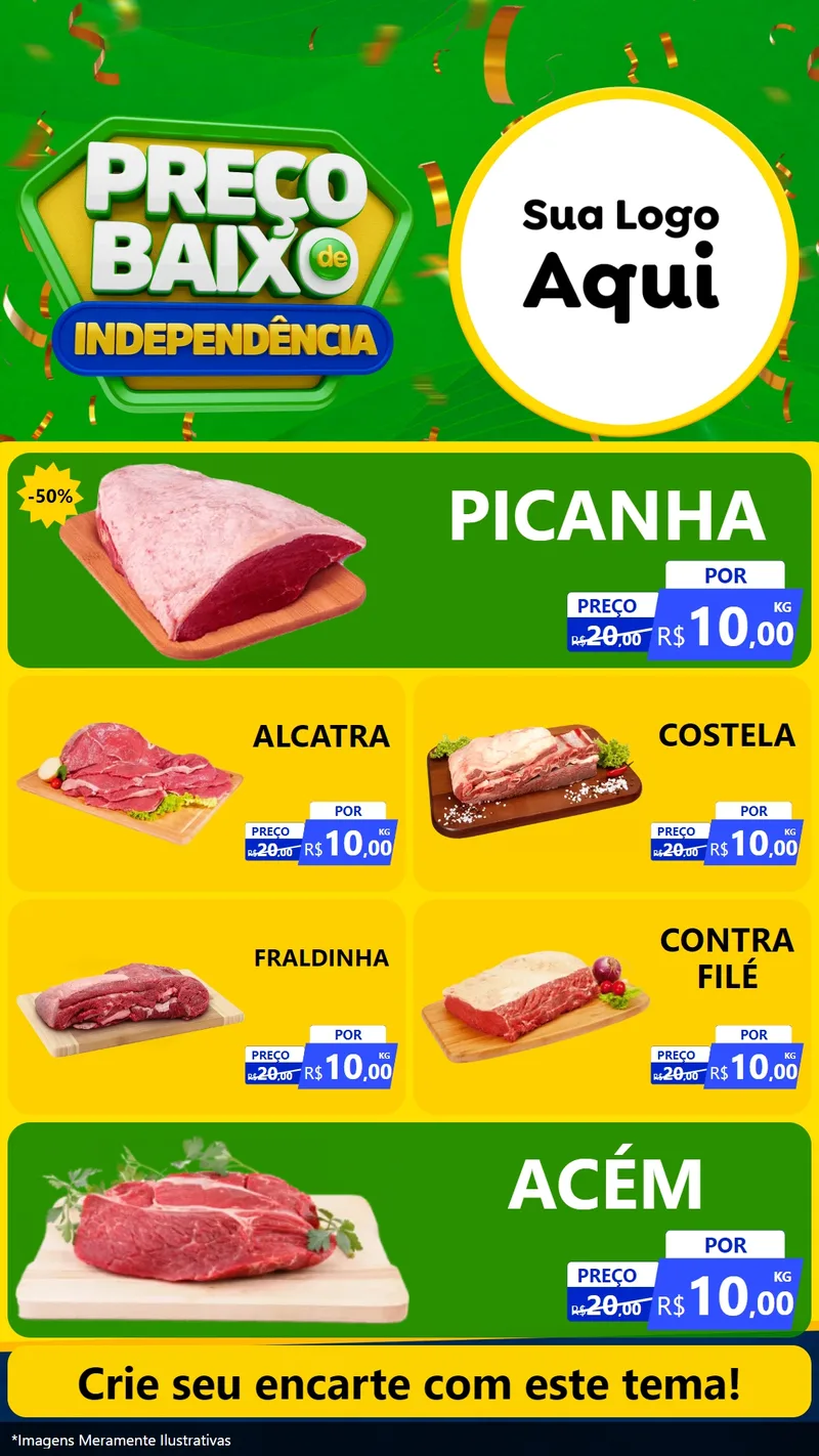 Modelo de TV para TV Vertical com o tema Preço Baixo de Independência para Açougue