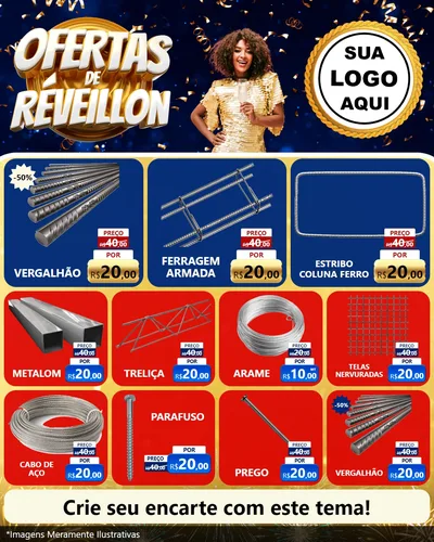 Modelo de Rede Social para Feed Instagram com o tema Ofertas de Réveillon para Ferragens