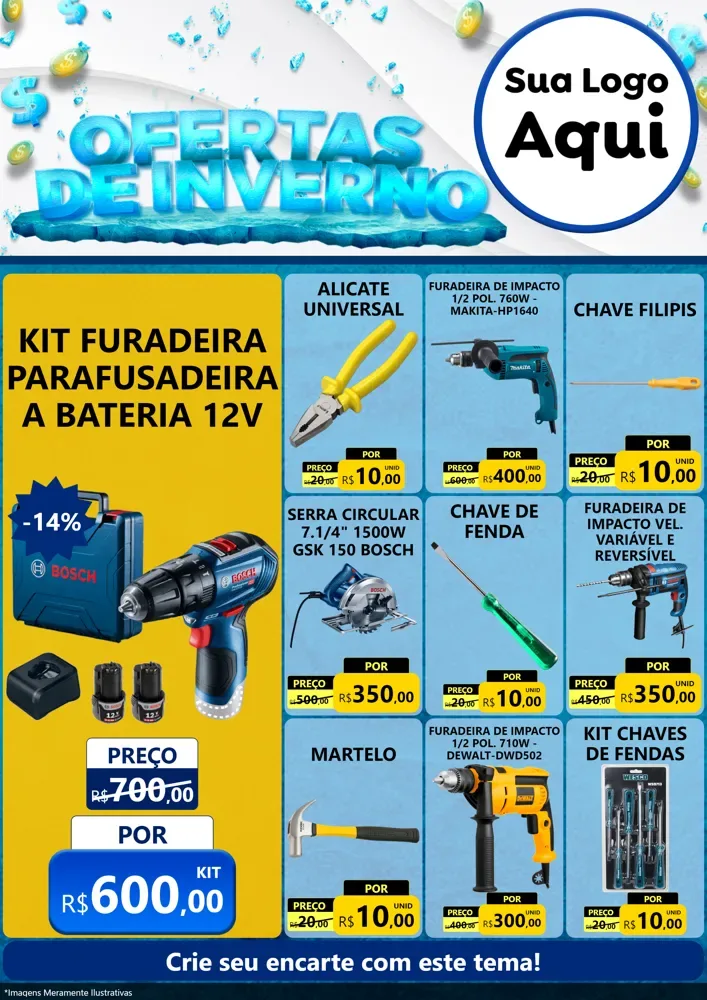 Modelo de Encarte para Encarte A4 Vertical com o tema Ofertas de Inverno para Maquinas e Ferramentas