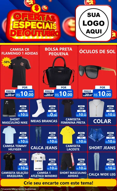 Modelo de Encarte para Encarte Grande com o tema Ofertas Especiais de Outubro para Roupas e acessórios