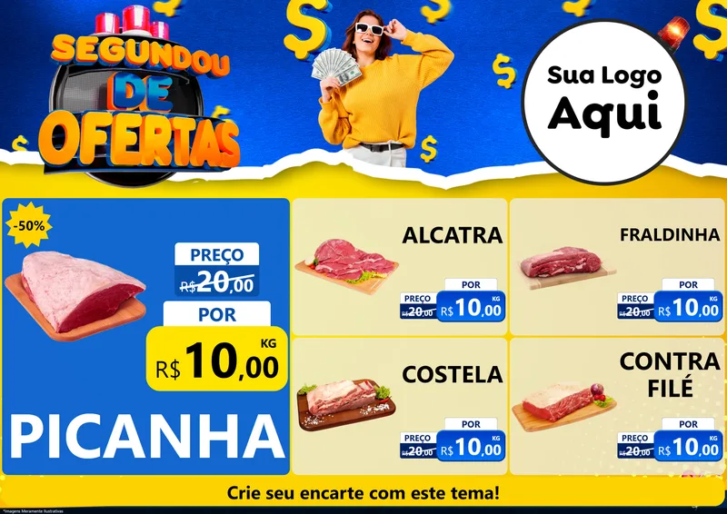 Modelo de Encarte para Encarte A4 Horizontal com o tema Segundou de Ofertas para Açougue