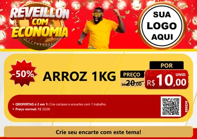 Modelo de Cartaz para Cartaz A4 Horizontal com o tema Réveillon com Economia para Supermercado