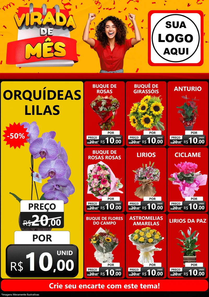 Modelo de Encarte para Encarte A4 Vertical com o tema Virada de Mês para Floricultura e jardim