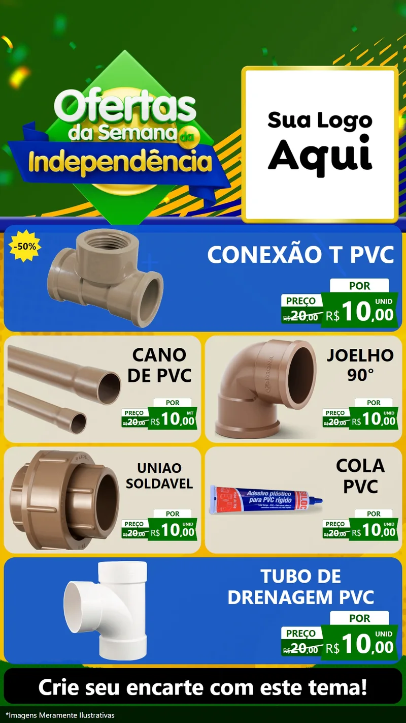 Modelo de TV para TV Vertical com o tema Ofertas da Semana da Independência para Tubos e conexões