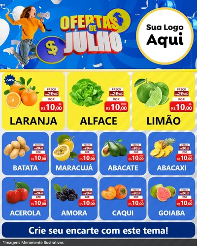 Modelo de Rede Social para Feed Instagram com o tema Ofertas de Julho para Hortifrúti