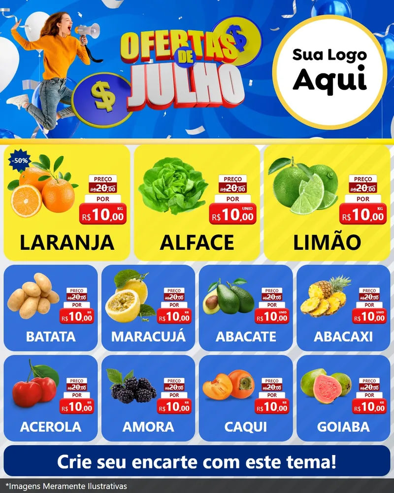 Modelo de Rede Social para Feed Instagram com o tema Ofertas de Julho para Hortifrúti