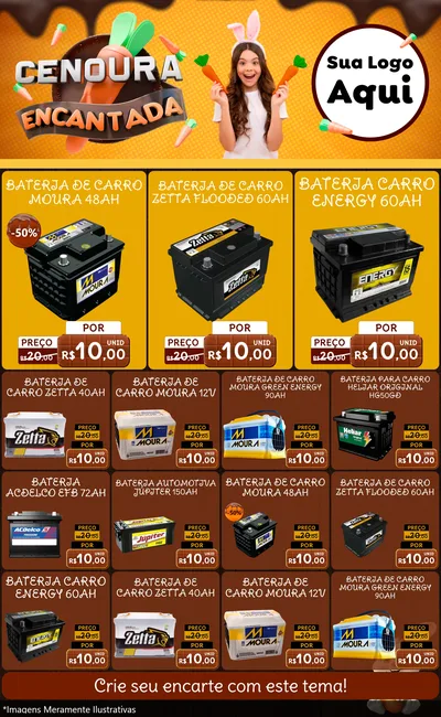 Modelo de Encarte para Encarte Grande com o tema Cenoura Encantada - Páscoa para Baterias Elétricas
