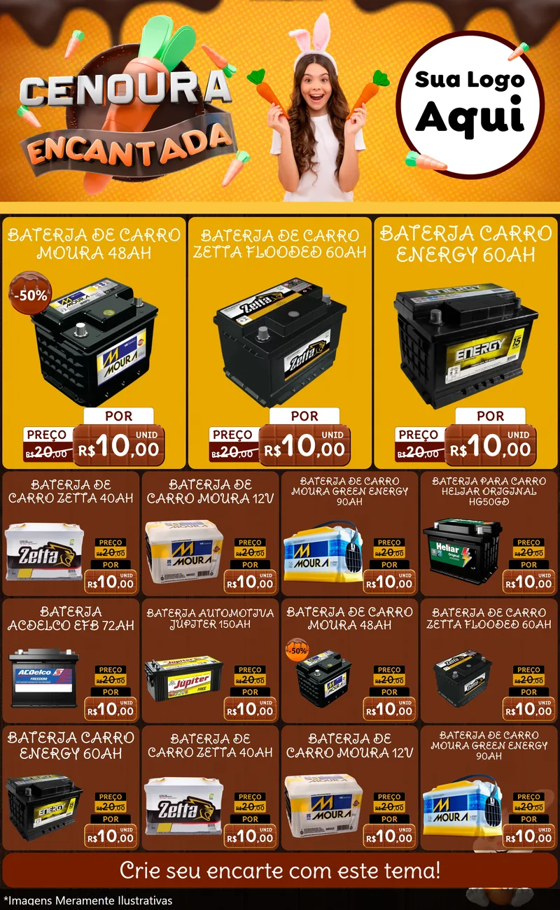 Modelo de Encarte para Encarte Grande com o tema Cenoura Encantada - Páscoa para Baterias Elétricas