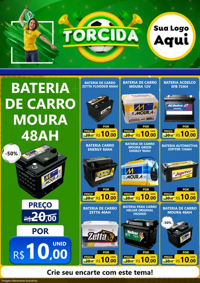 Modelo de Encarte para Encarte A4 Vertical com o tema Torcida para Baterias Elétricas
