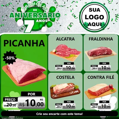 Modelo de Rede Social para Feed Facebook com o tema Promoção de Aniversário - 7 Anos para Açougue