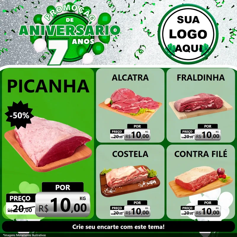 Modelo de Rede Social para Feed Facebook com o tema Promoção de Aniversário - 7 Anos para Açougue
