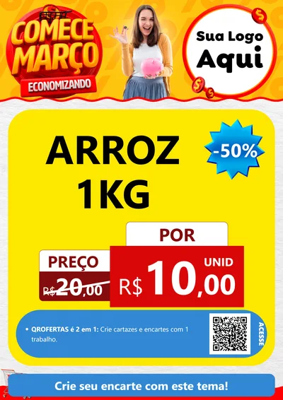Modelo de Cartaz para Cartaz A4 Vertical com o tema Comece Março Economizando para Supermercado