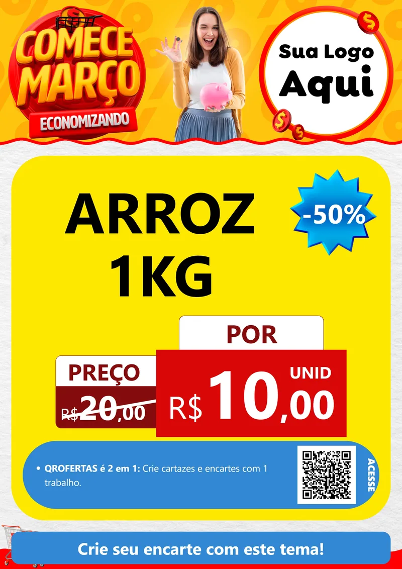 Modelo de Cartaz para Cartaz A4 Vertical com o tema Comece Março Economizando para Supermercado