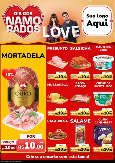 Modelo de Encarte para Encarte A4 Vertical com o tema Dia dos Namorados para Frios e Laticínios