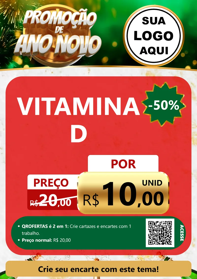 Modelo de Cartaz para Cartaz A4 Vertical com o tema Promoção de Ano Novo para Farmácia