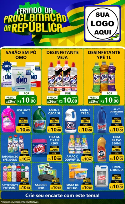 Modelo de Encarte para Encarte Grande com o tema Feriado da Proclamação da República para Produtos de Limpeza