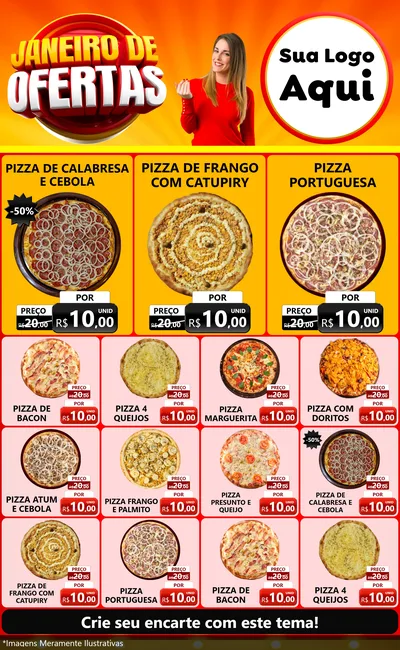 Modelo de Encarte para Encarte Grande com o tema Janeiro de Ofertas para Pizzaria