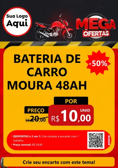 Modelo de Cartaz para Cartaz A4 Vertical com o tema Mega Ofertas - Motopeças para Baterias Elétricas