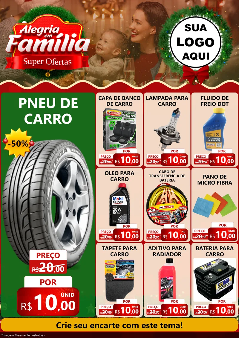Modelo de Encarte para Encarte A4 Vertical com o tema Alegria Em Família - Super Ofertas para Auto peças