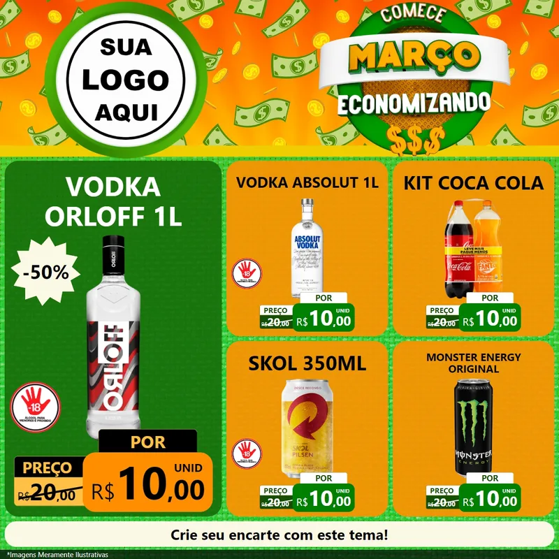 Modelo de Rede Social para Feed Facebook com o tema Comece Março Economizando para Distribuidora de bebidas