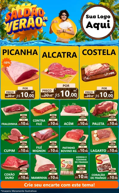 Modelo de Encarte para Encarte Grande com o tema Saldão de Verão para Açougue