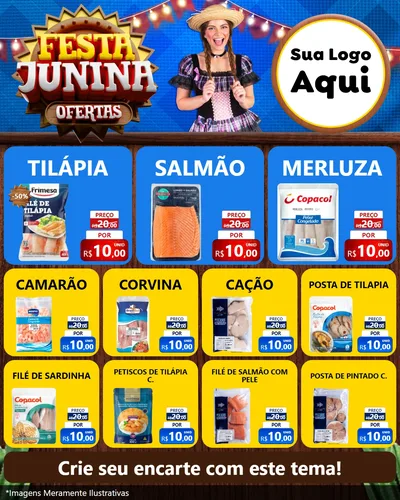 Modelo de Rede Social para Feed Instagram com o tema Festa Junina Ofertas para Peixaria