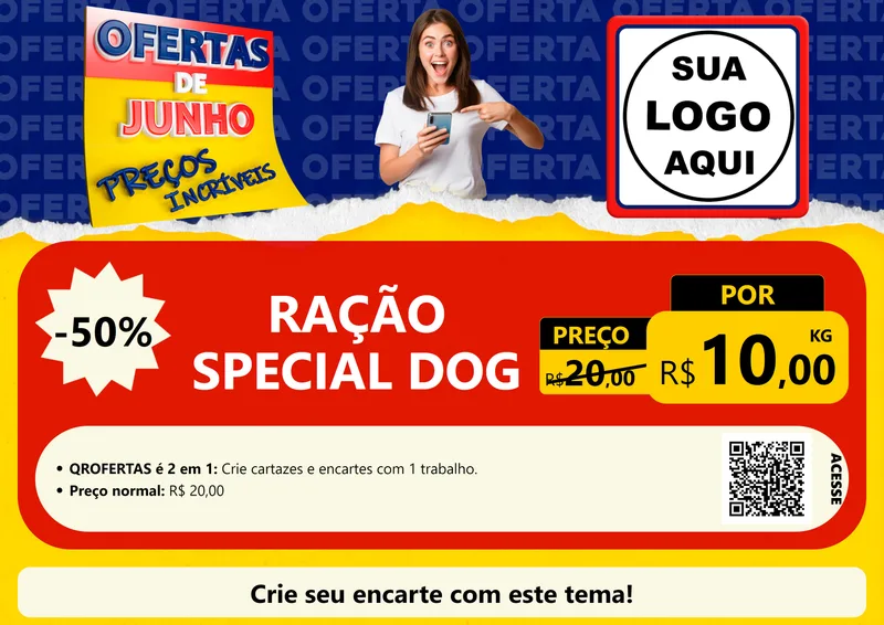 Modelo de Cartaz para Cartaz A4 Horizontal com o tema Ofertas de Junho - Preços Incríveis para Pet Shop