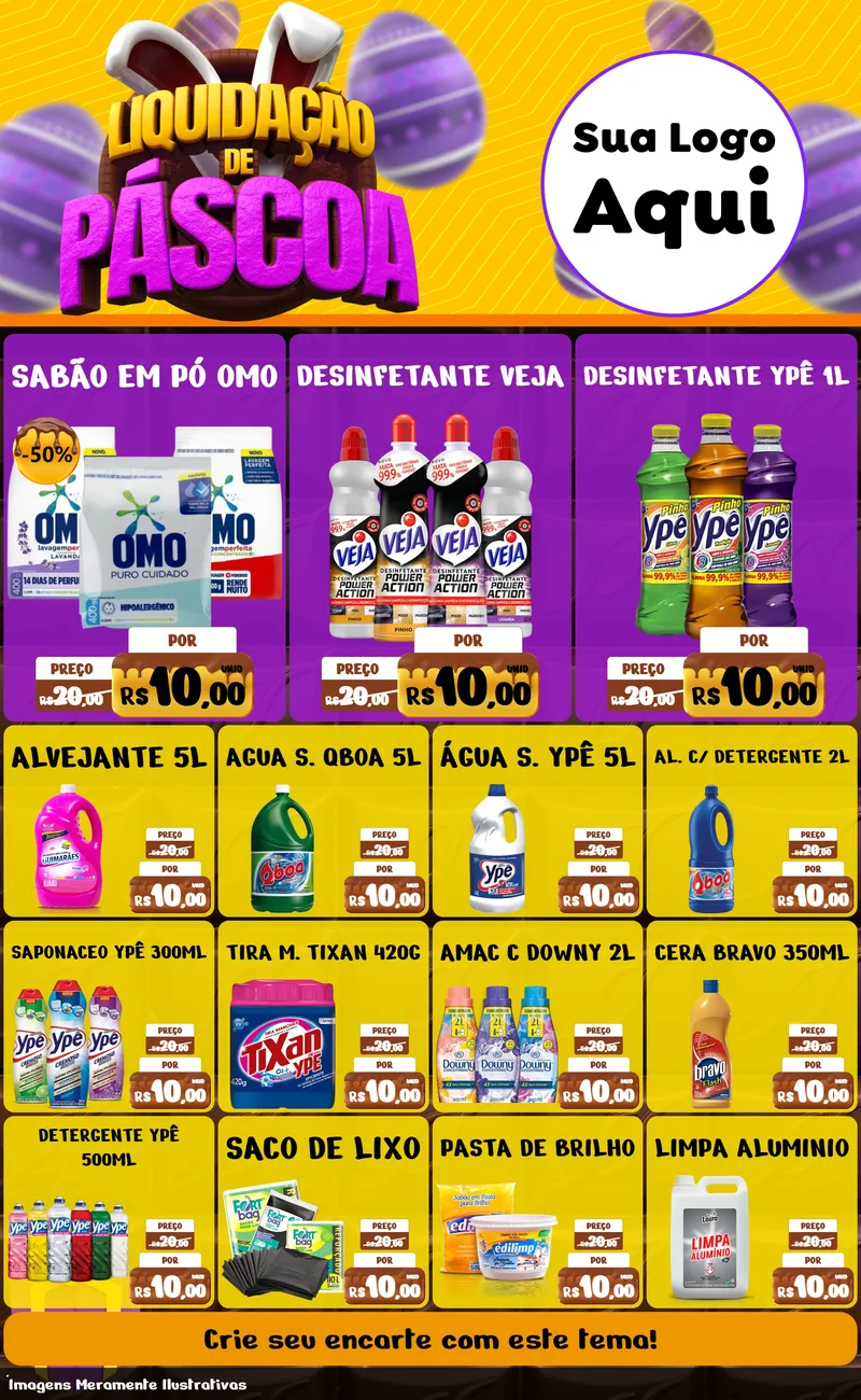 Modelo de Encarte para Encarte Grande com o tema Liquidação de Páscoa para Produtos de Limpeza